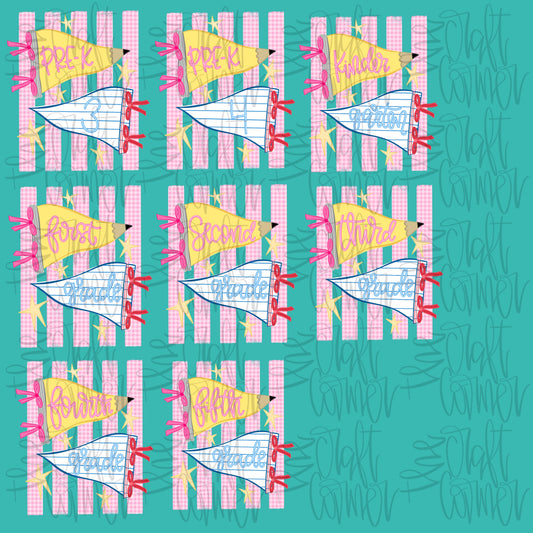 Grade Penant PNG Bundle, First Day Of School PNG, Teacher PNG, Girly Png, Preppy School Png, All Grades