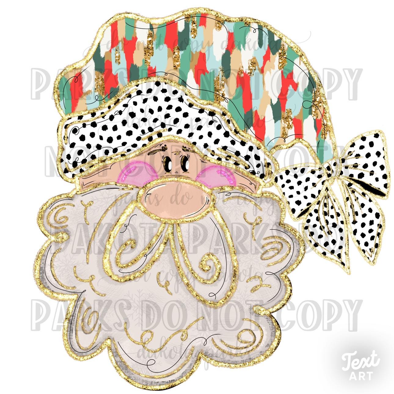 Christmas png, gold glitter, faux glitter, holiday, Santa png, brushstroke, Dalmatian spots, coquette, bow, dtf, girly Christmas