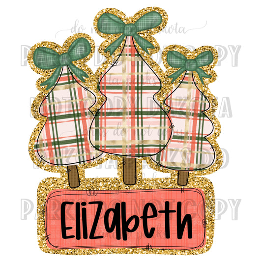 Christmas PNG, Christmas Trees PNG, Faux Glitter PNG, dtf, Sublimation, Holiday Digital Design, Trendy Png, Girly, Coquette, Name Plate