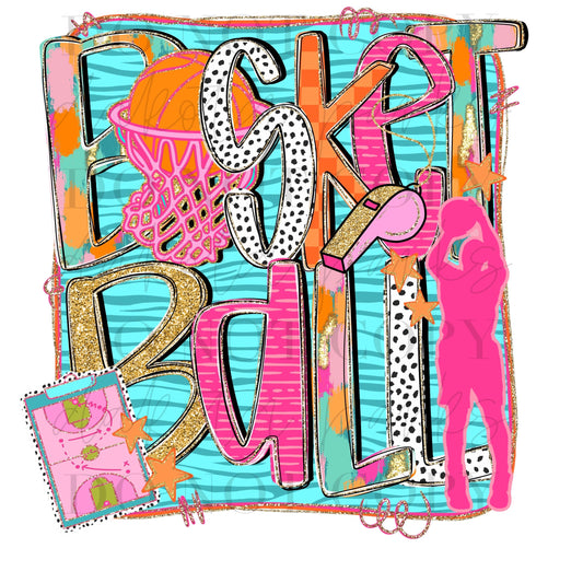 Basketball Preppy PNG, Fun Basketball PNG, preppy basketball png, basketball png, coquette png, girly, vivid png, neon, glitter digital desi