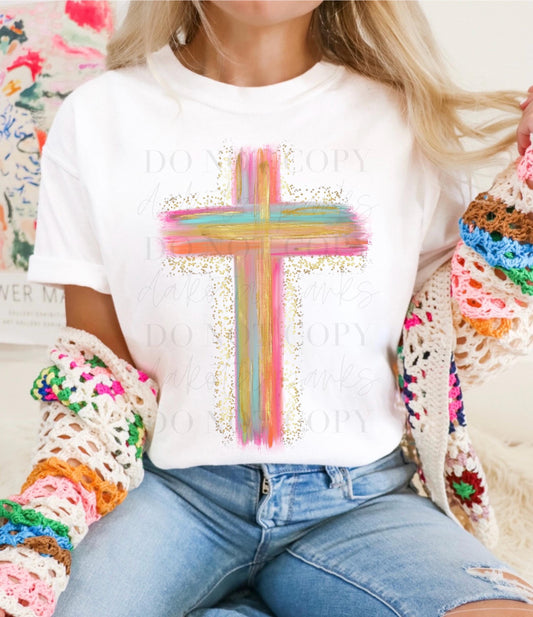 Cross PNG, Jesus, God, Preppy png, Religion PNG, Watercolor, Brushstroke, Trendy, Glitter png, DTF, Faux Glitter, Coquette,