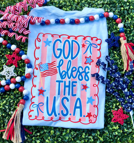 God Bless The USA PNG, Patriotic Coquette Png, American Png, USA png, Coquette Png, Preppy Patriotic, Red White and Blue Png, Hand Drawn
