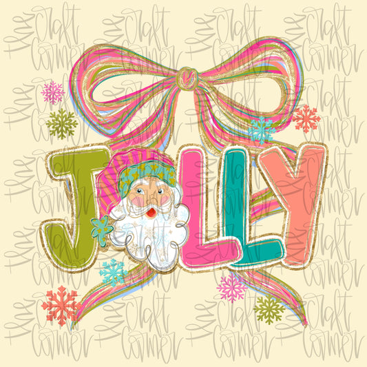 Jolly Coquette PNG, Merry Christmas Bow PNG, CHRISTmas PNG, Preppy Christmas Png, Trendy Png, Holiday Png, Faux Glitter Png, Santa Png