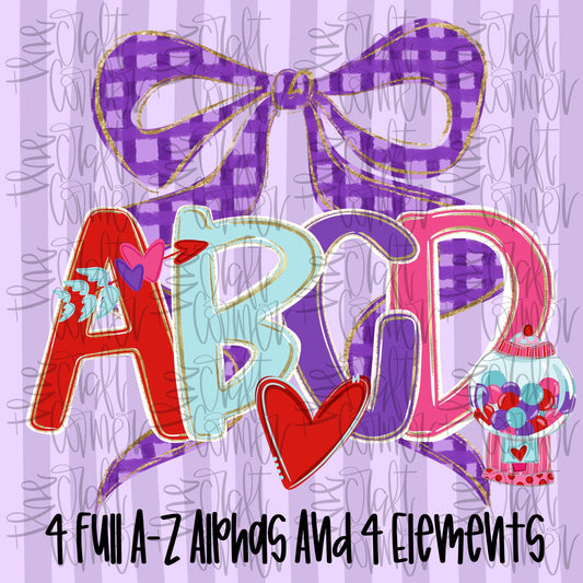 Valentines Alpha PNG, A-Z, Love Alpha PNG, February 14 Alpha PNG, Coquette Alpha Png, V Day Coquette Png, Faux Glitter Png, Trending Png