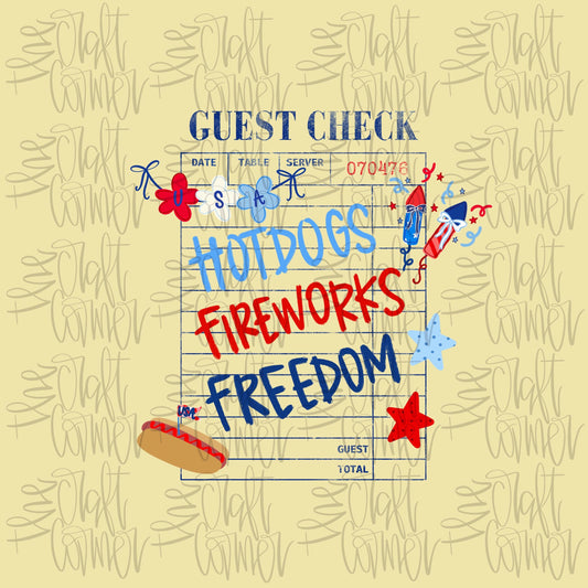 Patriotic Guest Check PNG, Freedom PNG, Patriotic PNG, American Png, Fireworks Png, Girly Png, Dainty Png, Stripes Png, Memorial Day Png