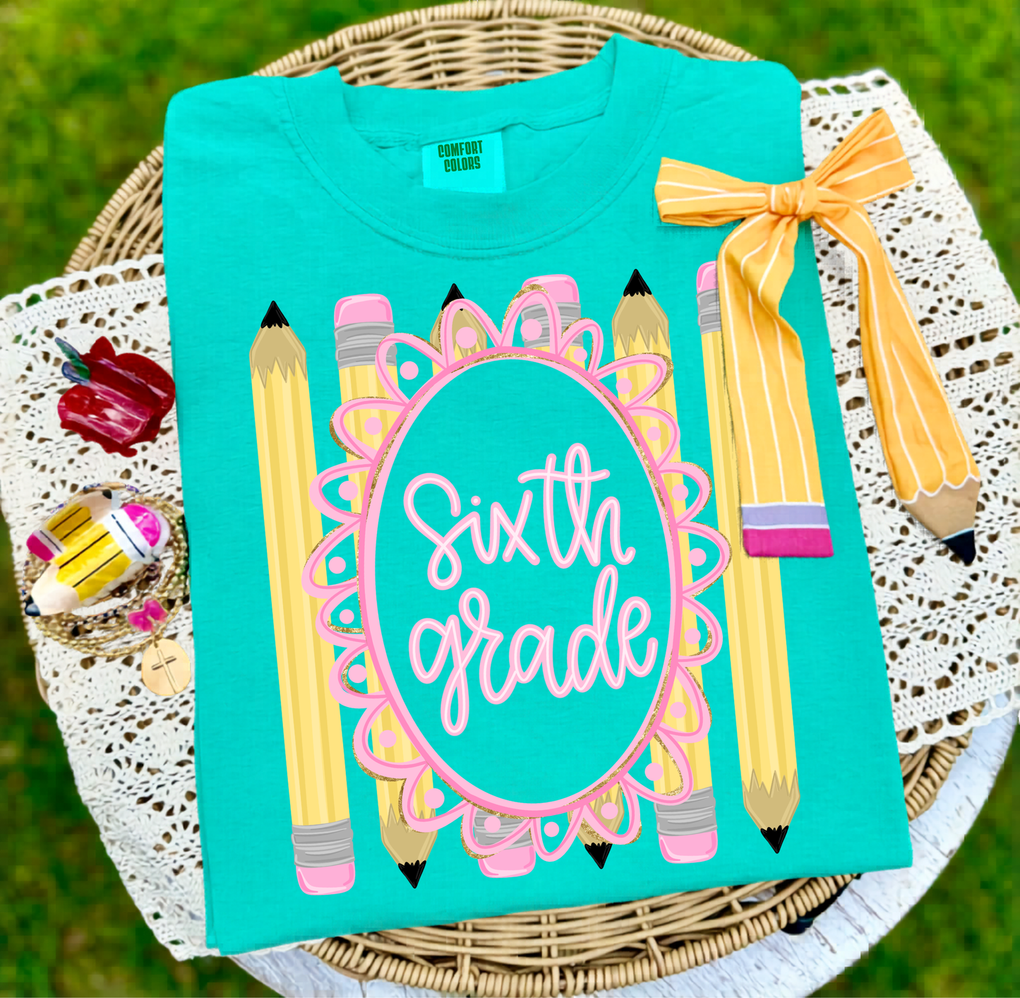 Coquette Pencil Frame Sixth Grade PNG