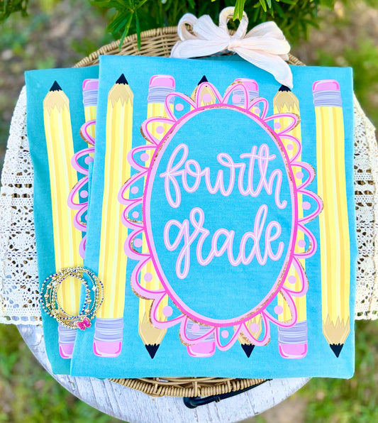Coquette Pencil Frame Grade PNG Bundle, First Day Of School PNG, Teacher PNG, Girly Png, Preppy School Png, All Grades
