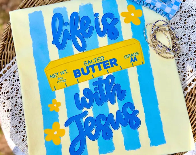 Life Is Butter With Jesus PNG, Butter PNG, Spring PNG, Whimsy Png, Girly Png, Stripes Png, Dainty Png, Viral Png, Love Like Jesus Png