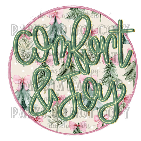 Christmas png, Santa png, Holiday png, Comfort and Joy png, DTF, Sublimation, Trendy png, Girly png, Preppy png, Faux Glitter png