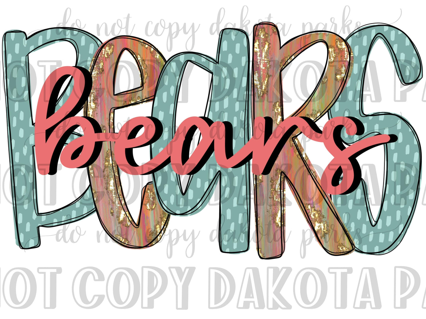 Bears PNG, Colorful Brushstroke Retro Dots, Watercolor, Gold Glitter, School Spirit, Teams Spirit, Digital File, Sublimation, DTF, Mascot