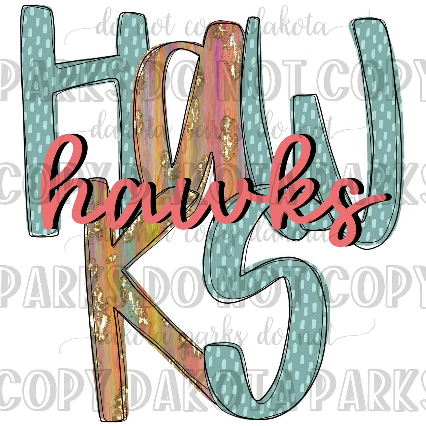 Hawks PNG, Colorful Brushstroke Retro, Watercolor, Gold Glitter, School Spirit, Team Spirit, Digital File, Sublimation, DTF, Mascot