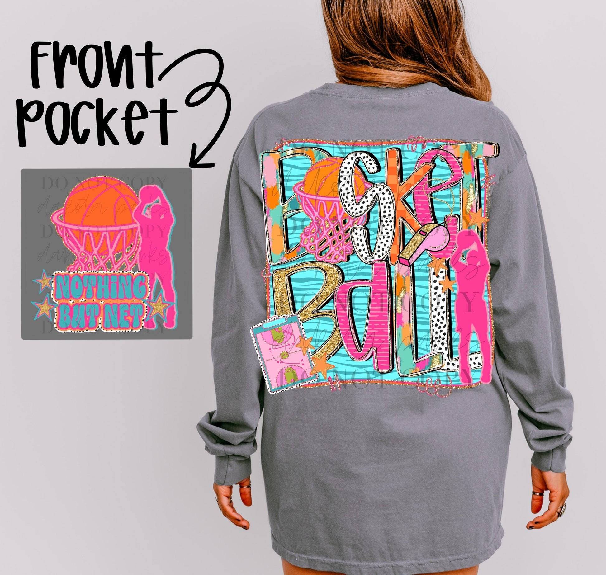 Basketball Preppy PNG, Fun Basketball PNG, preppy basketball png, basketball png, coquette png, girly, vivid png, neon, glitter digital desi
