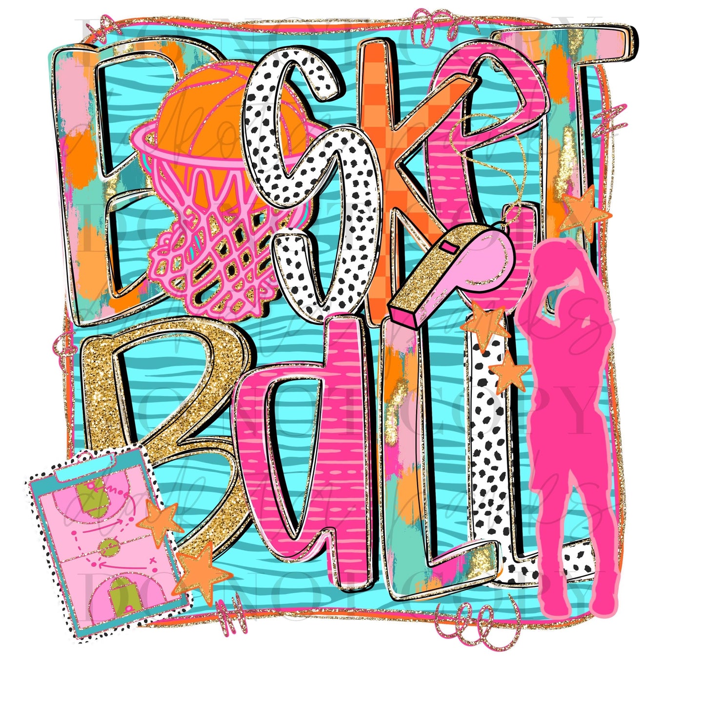 Basketball Preppy PNG, Fun Basketball PNG, preppy basketball png, basketball png, coquette png, girly, vivid png, neon, glitter digital desi