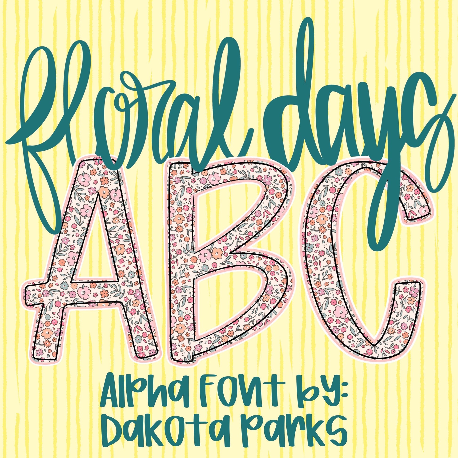 Coquette Floral Hand Drawn Letter Alpha Set Digital Download, A-Z Doodle Letters, Floral Alphabet, Alpha Pack, Trendy, Preppy