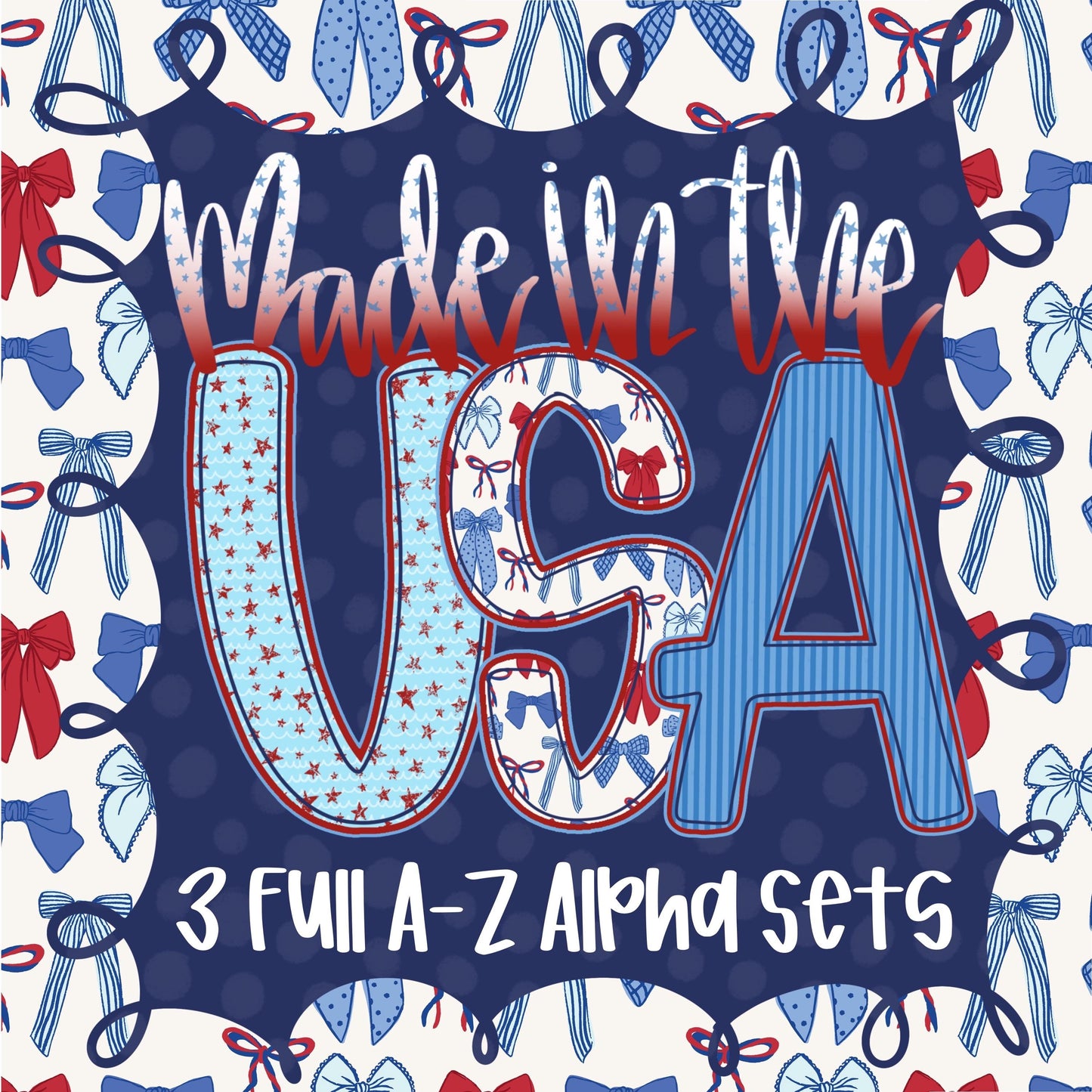 USA Alpha, PNG, Made In The USA, Coquette Alpha, Preppy, Patriotic png, American Alpha, Memorial Alpha, July 4th Alpha, Patriotic A-Z