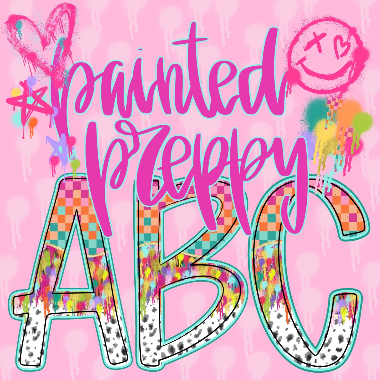 Boujee Alpha, Preppy Paint Alpha, Spray Paint Alpha, School Spirit, Prep Digital, Neon, Clip Art