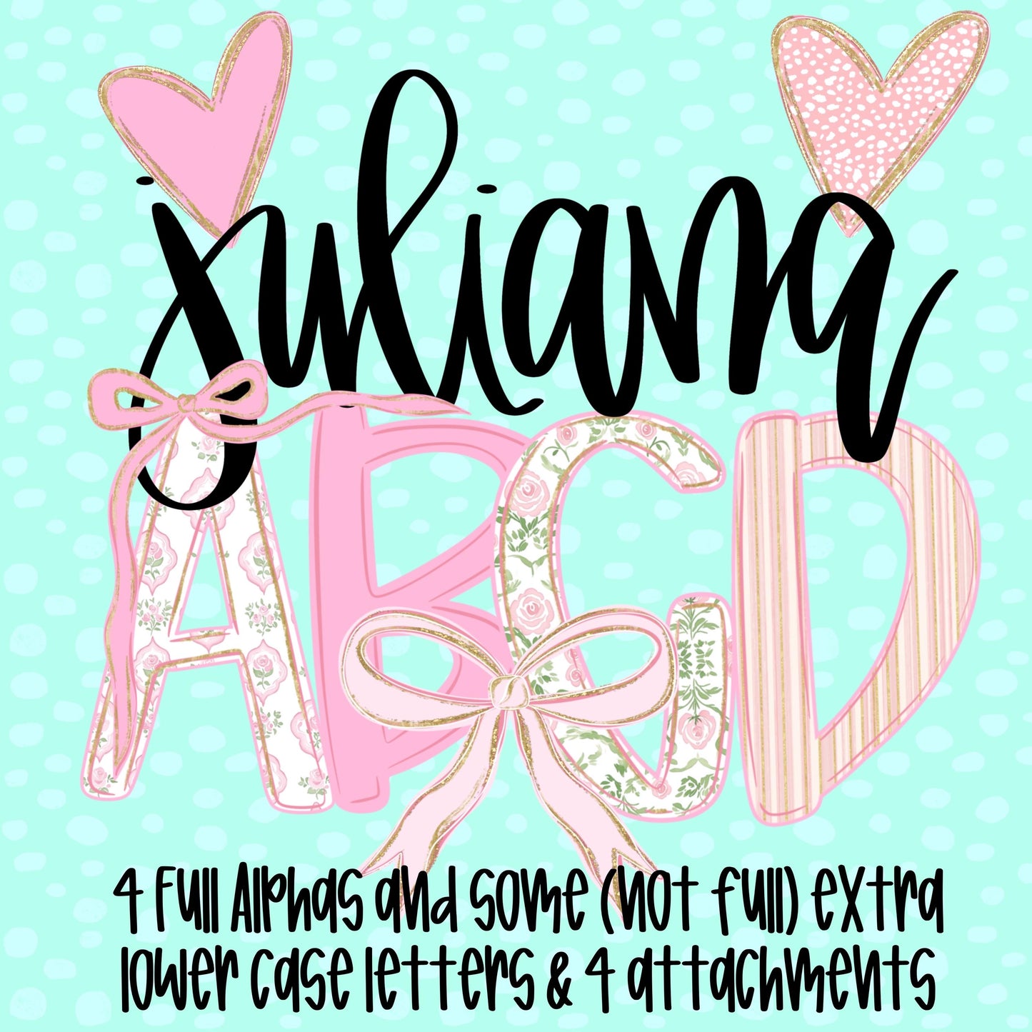 Coquette Alpha, Mothers Day Alpha, Preppy Alpha, Watercolor Alpha, A-Z Alpha, Coquette Momma PNG, DTF, Sublimation, Hand Lettered