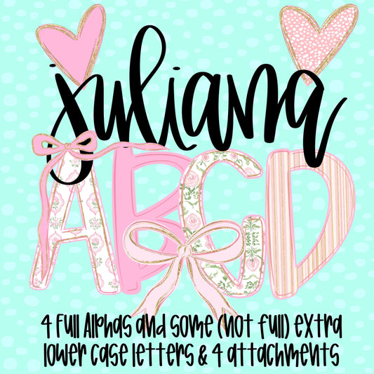 Coquette Alpha, Mothers Day Alpha, Preppy Alpha, Watercolor Alpha, A-Z Alpha, Coquette Momma PNG, DTF, Sublimation, Hand Lettered