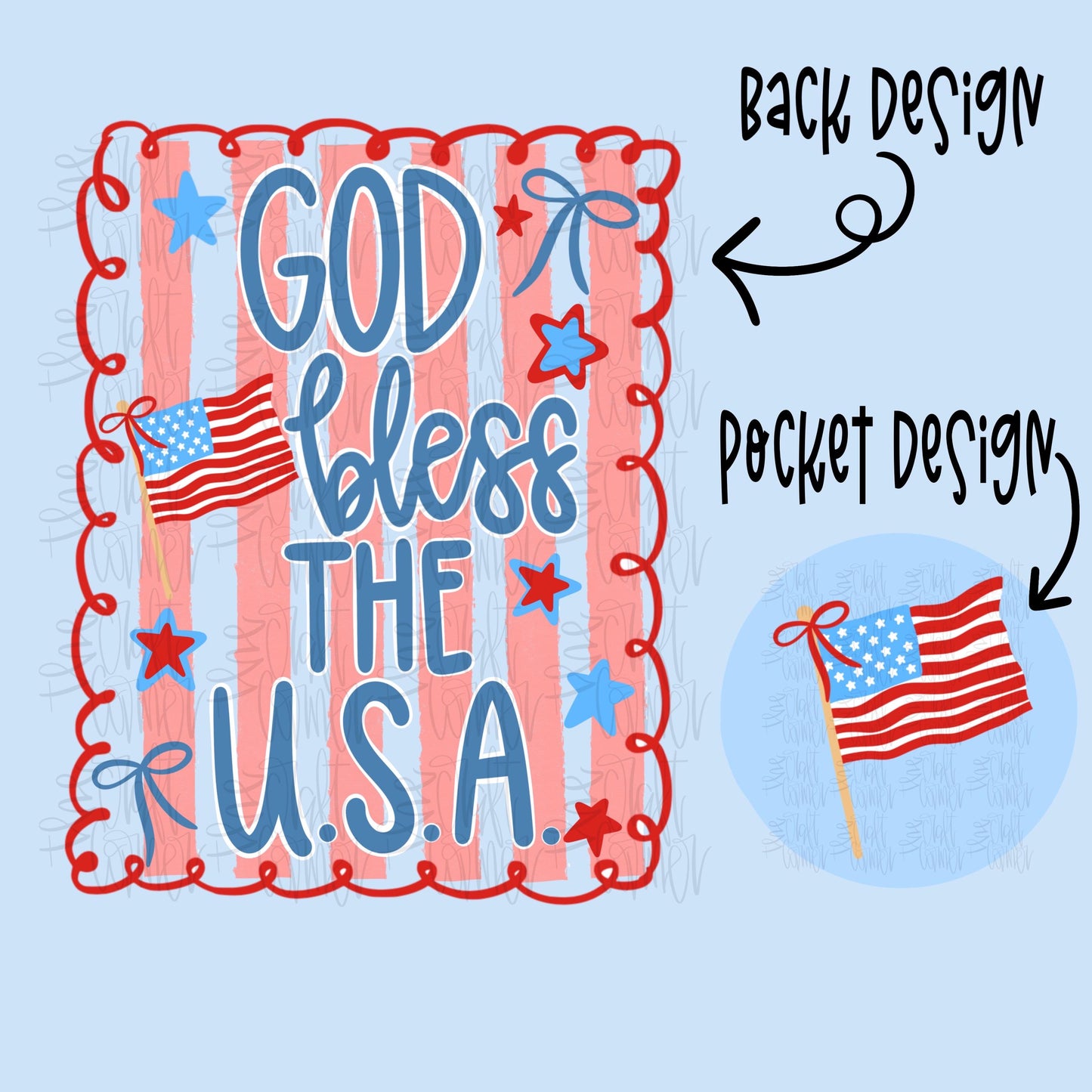God Bless The USA PNG, Patriotic Coquette Png, American Png, USA png, Coquette Png, Preppy Patriotic, Red White and Blue Png, Hand Drawn