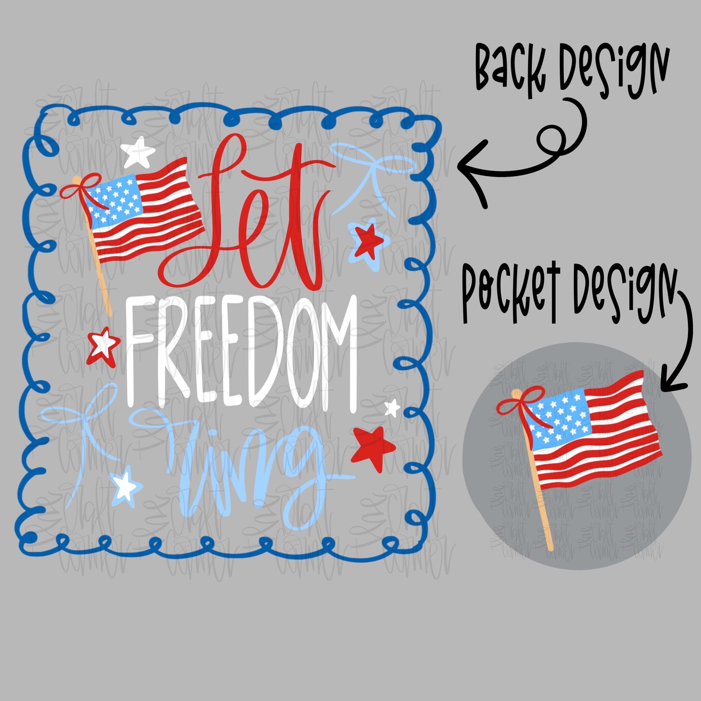 Let Freedom Ring PNG, Patriotic Coquette PNG, American Png, Merica Png, Coquette Png, Preppy Png, Red White and Blue Png, Hand Drawn dtf