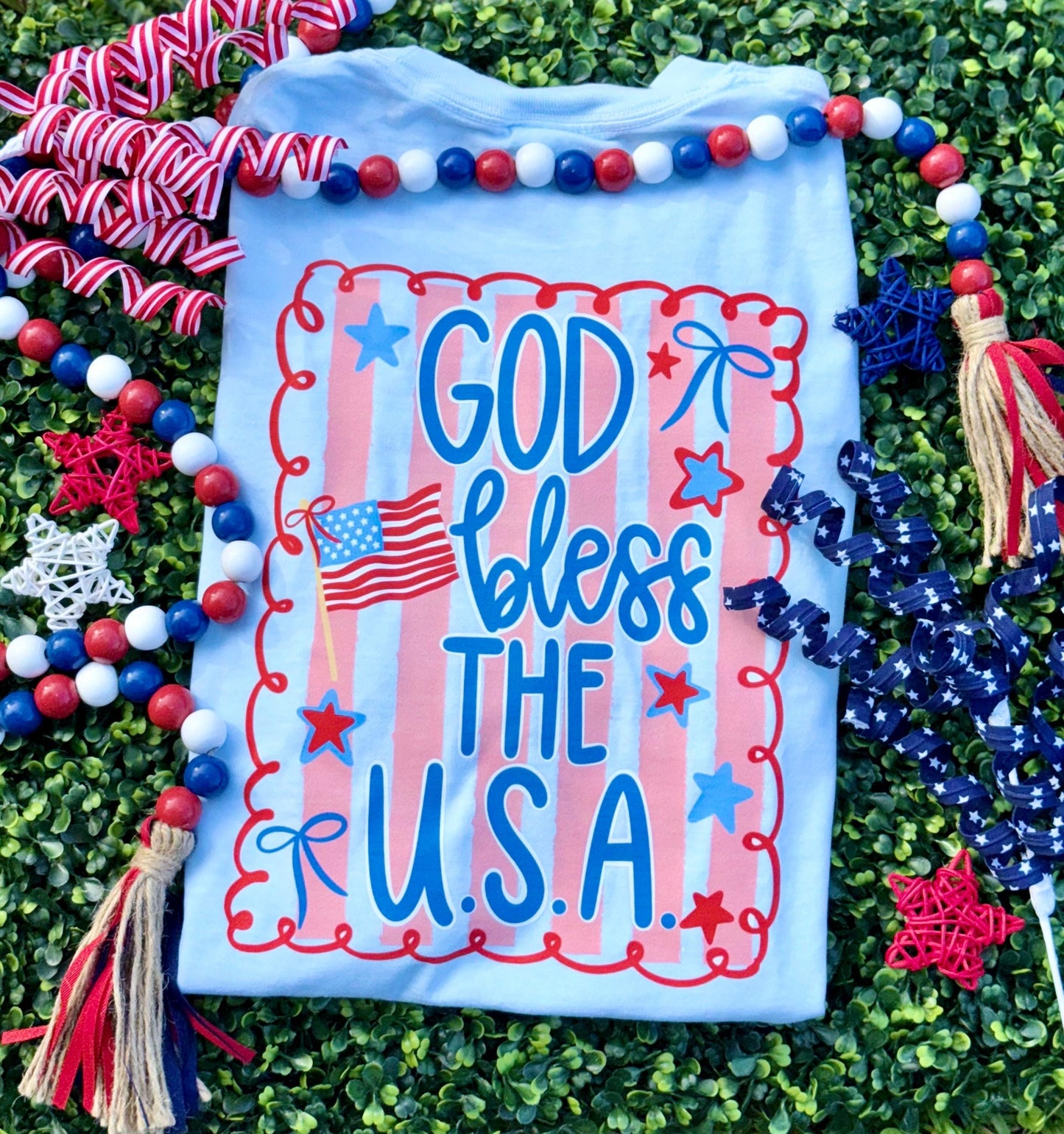 God Bless The USA PNG, Patriotic Coquette Png, American Png, USA png, Coquette Png, Preppy Patriotic, Red White and Blue Png, Hand Drawn