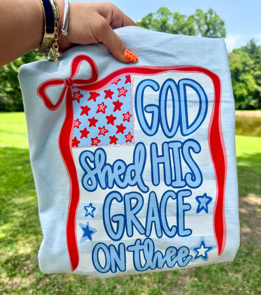God Shed His Grace on Thee , Patriotic Coquette Png, American Png, USA png, Coquette Png, Preppy Patriotic, Red White Blue Png, Dtf digital