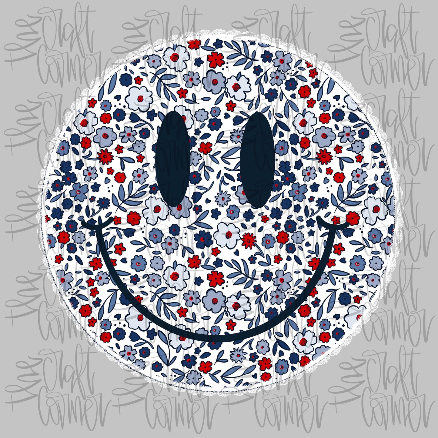 USA Floral Smiley , Patriotic Coquette Png, American Png, USA png, Shabby Png, Preppy Patriotic, Red White Blue Png, Dtf digital
