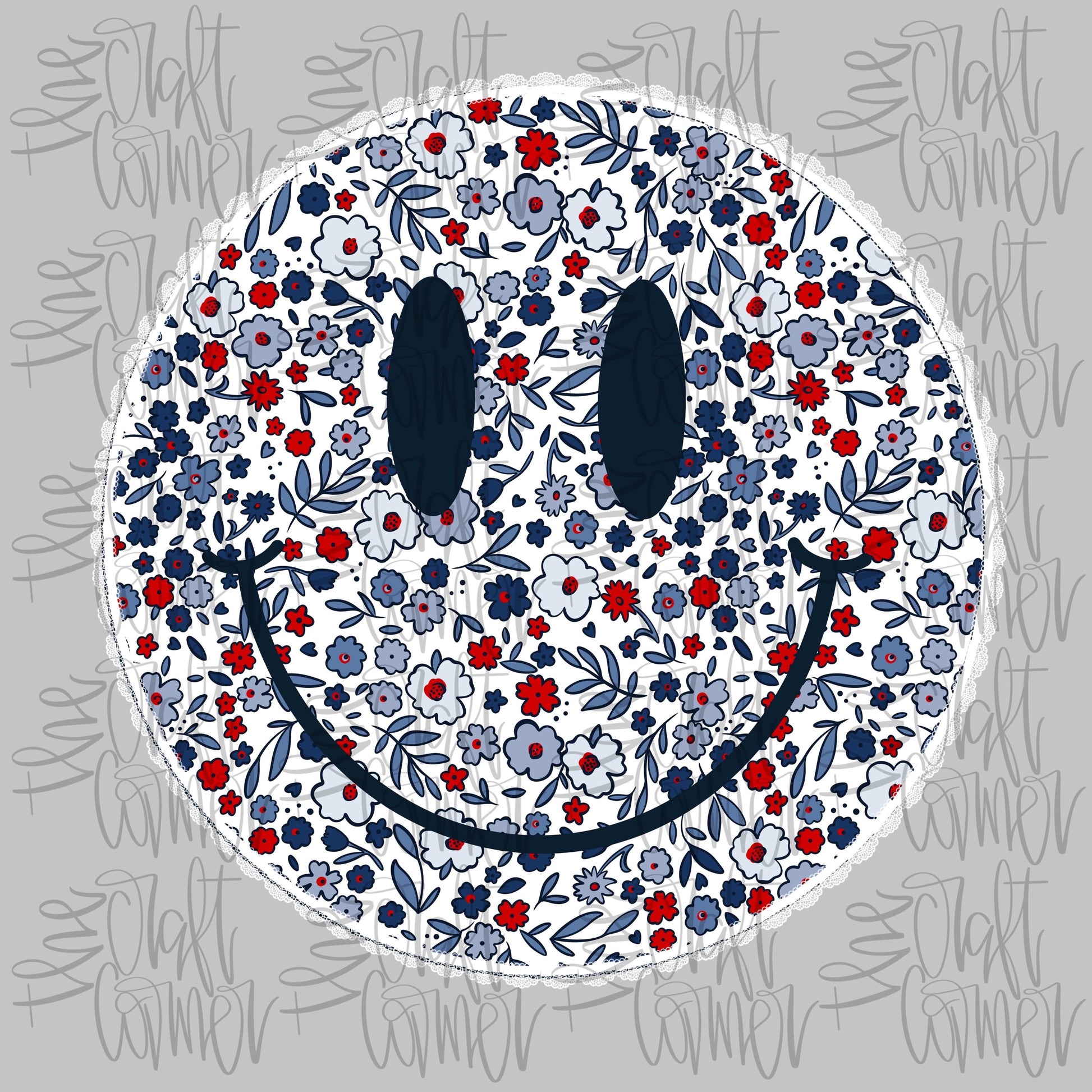 USA Floral Smiley , Patriotic Coquette Png, American Png, USA png, Shabby Png, Preppy Patriotic, Red White Blue Png, Dtf digital