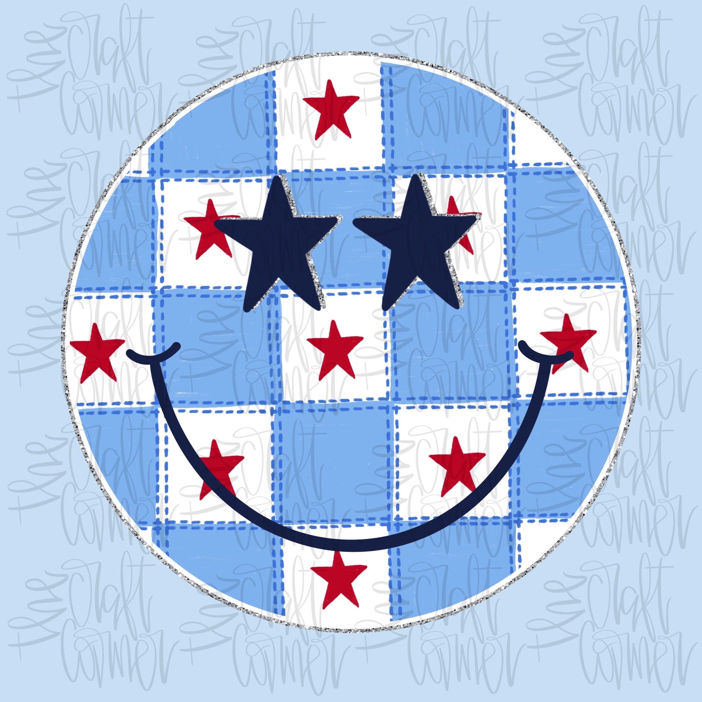 USA Glitter Smiley , Patriotic Coquette Png, American Png, USA png, Stars Png, Preppy Patriotic, Red White Blue Png, Dtf digital
