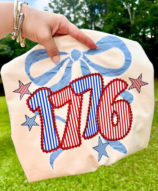 1776 Seersucker Coquette Bow , Patriotic Coquette Png, American Png, USA png, Coquette Png, Preppy Patriotic, Red White Blue Png, digital