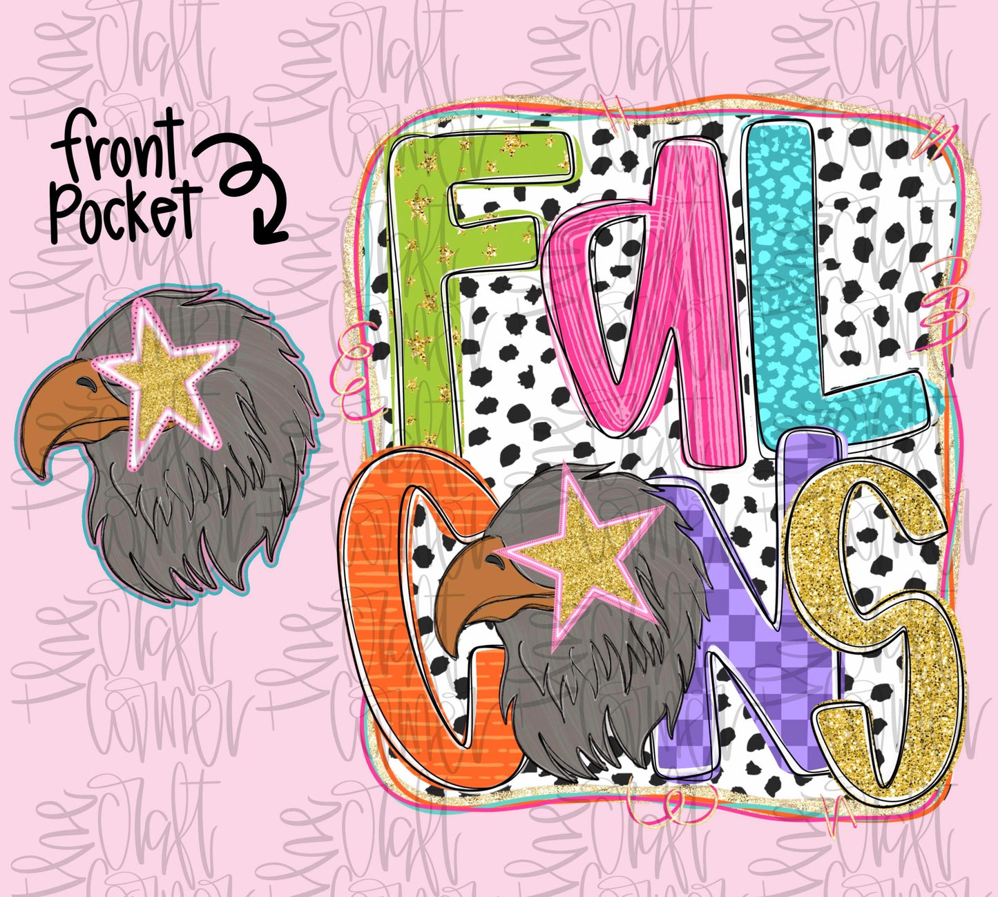 Preppy Mascot PNG, Falcons PNG, Preppy School Spirit PNG, Girly Mascot, Trendy Png, Faux Glitter Png, Mascot Preppy, Digital Design