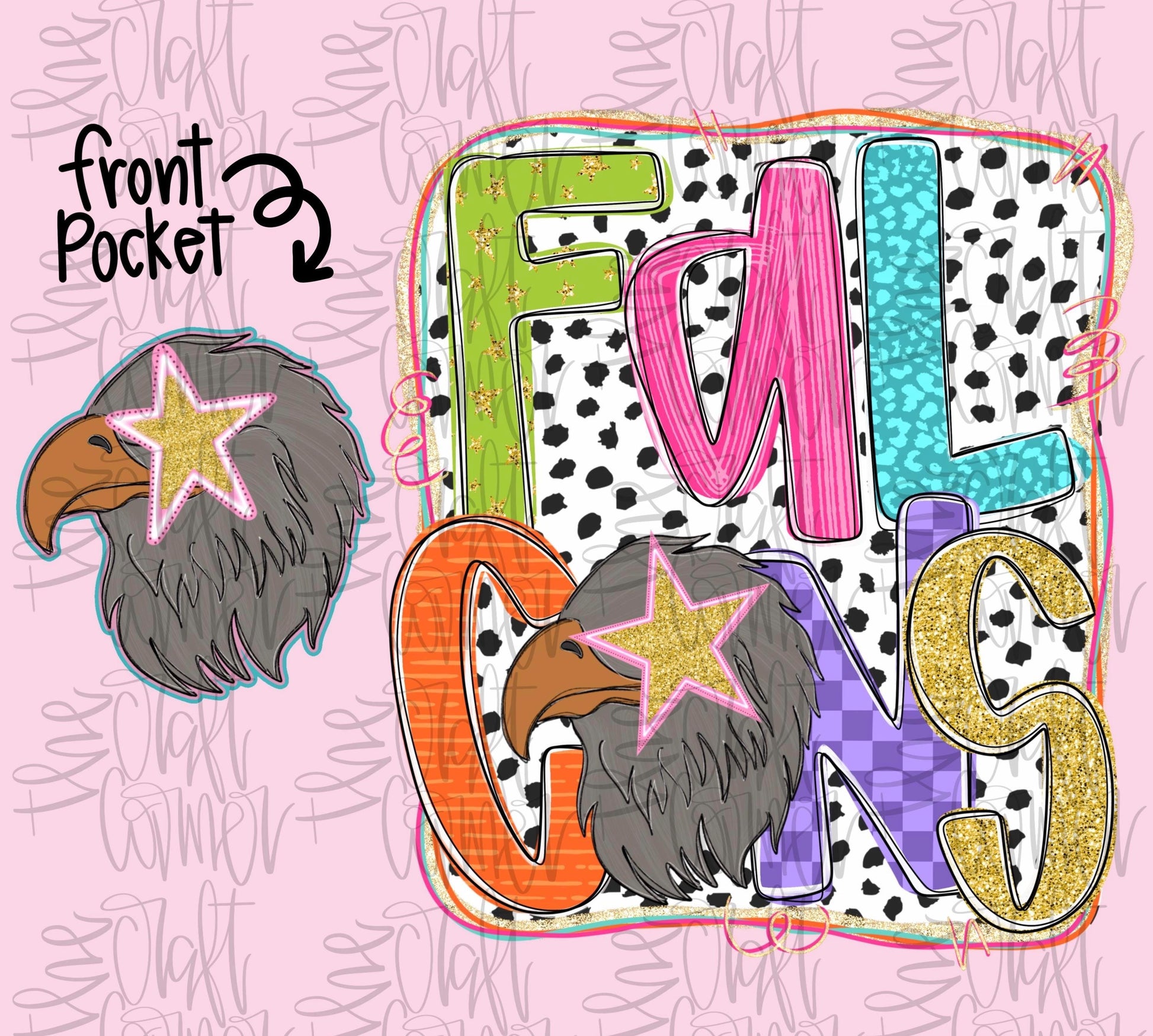 Preppy Mascot PNG, Falcons PNG, Preppy School Spirit PNG, Girly Mascot, Trendy Png, Faux Glitter Png, Mascot Preppy, Digital Design