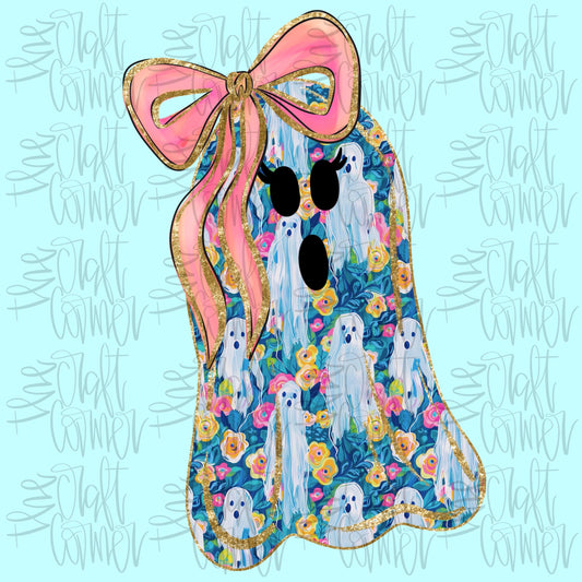 Preppy Ghost Coquette PNG, Neon Floral Ghost PNG, Fall Png, Preppy Halloween PNG, Brushstroke Png, Girly Png, Faux Glitter Png