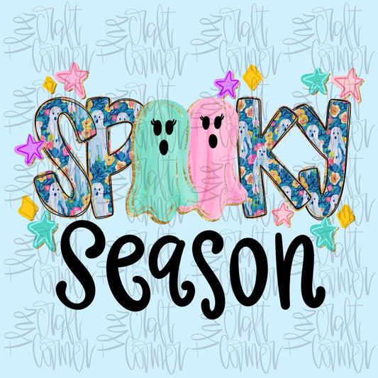 Spooky Season PNG, Preppy Ghost PNG, Preppy Halloween PNG, Neon Floral Png, Hand Lettering Png, Doodle Png, Faux Glitter Png
