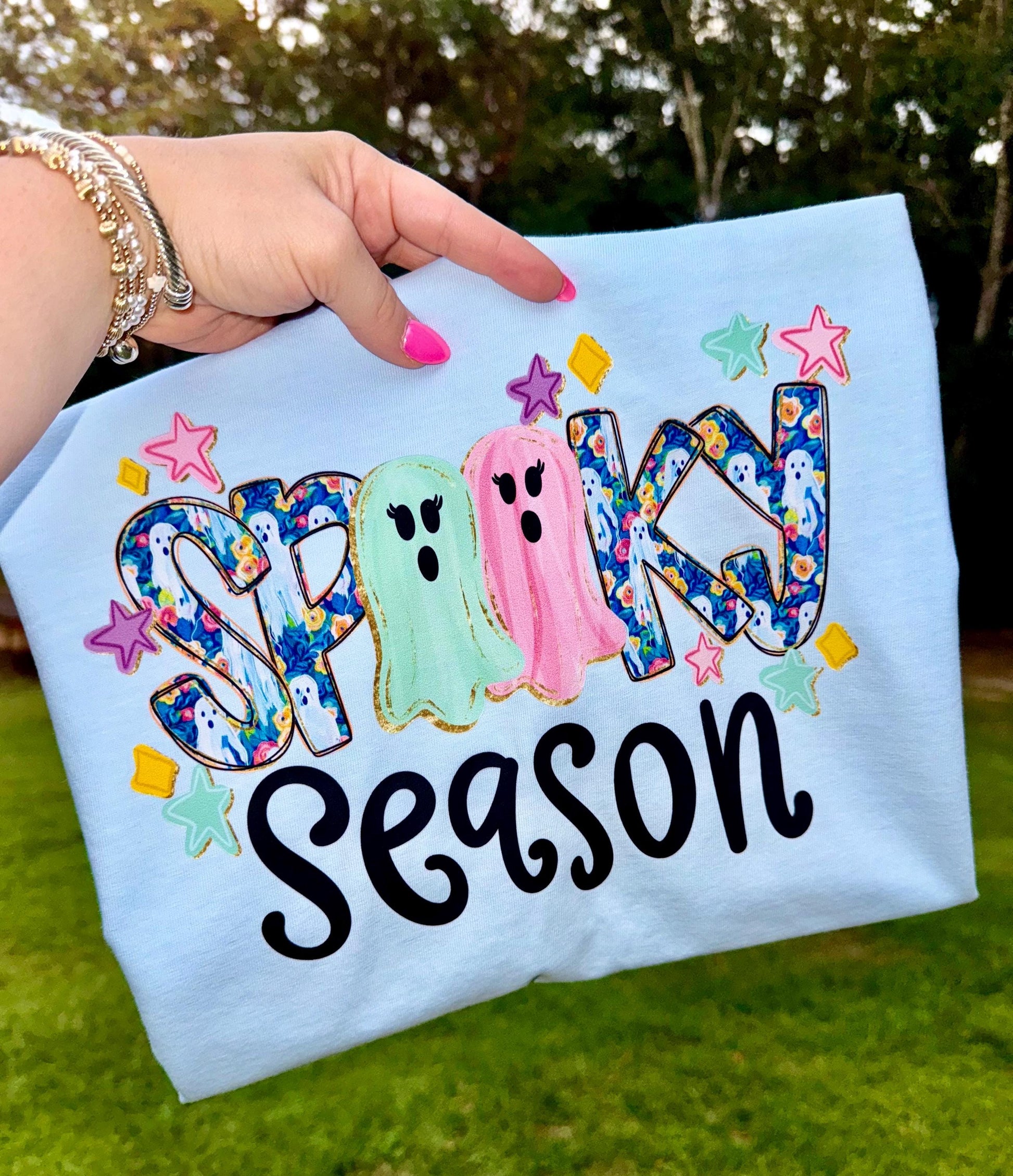Spooky Season PNG, Preppy Ghost PNG, Preppy Halloween PNG, Neon Floral Png, Hand Lettering Png, Doodle Png, Faux Glitter Png