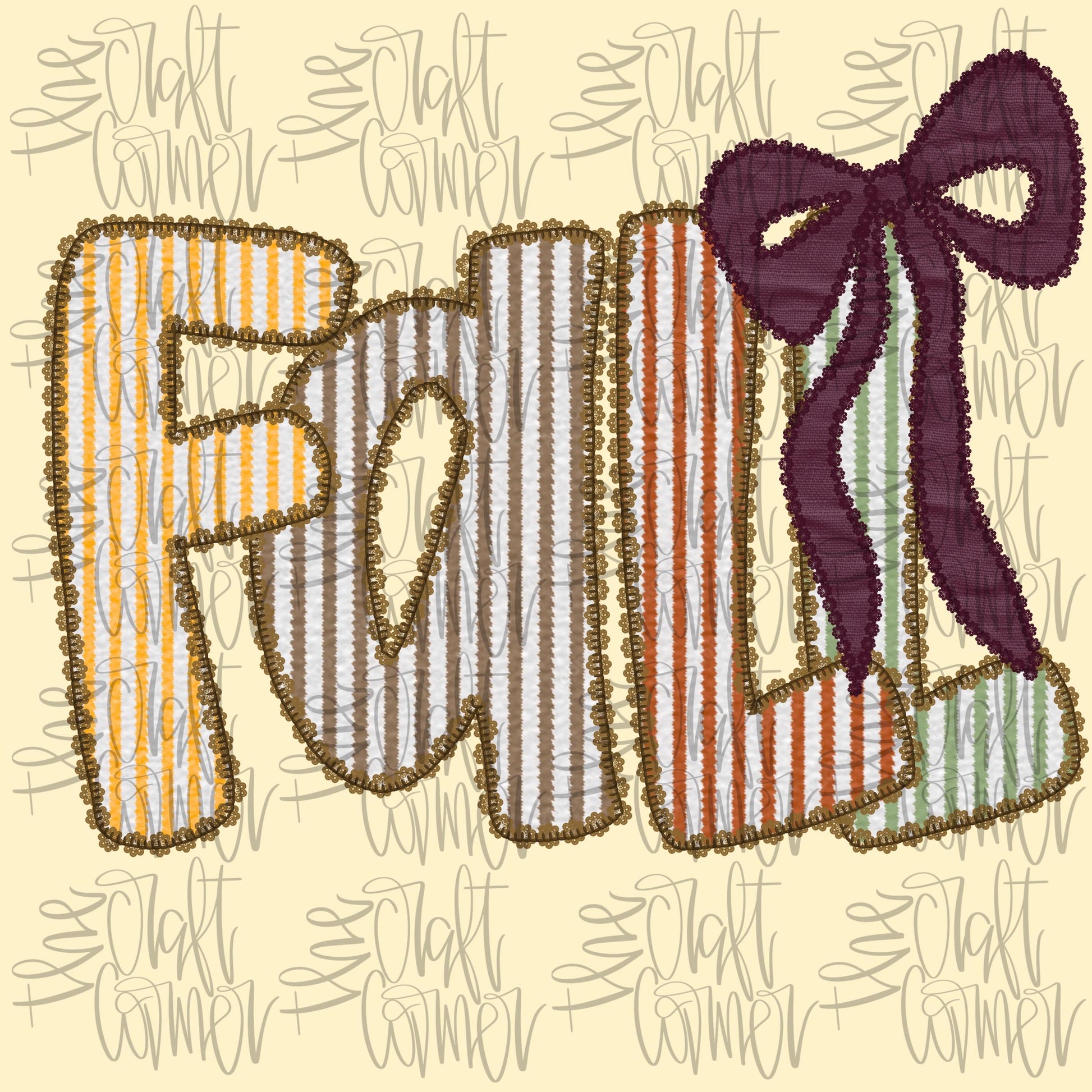 Fall Seersucker Coquette Bow , Fall Coquette Png, Autumn Png, Seersucker png, Coquette Png, Preppy Fall, Embroidery Png, Digital Png