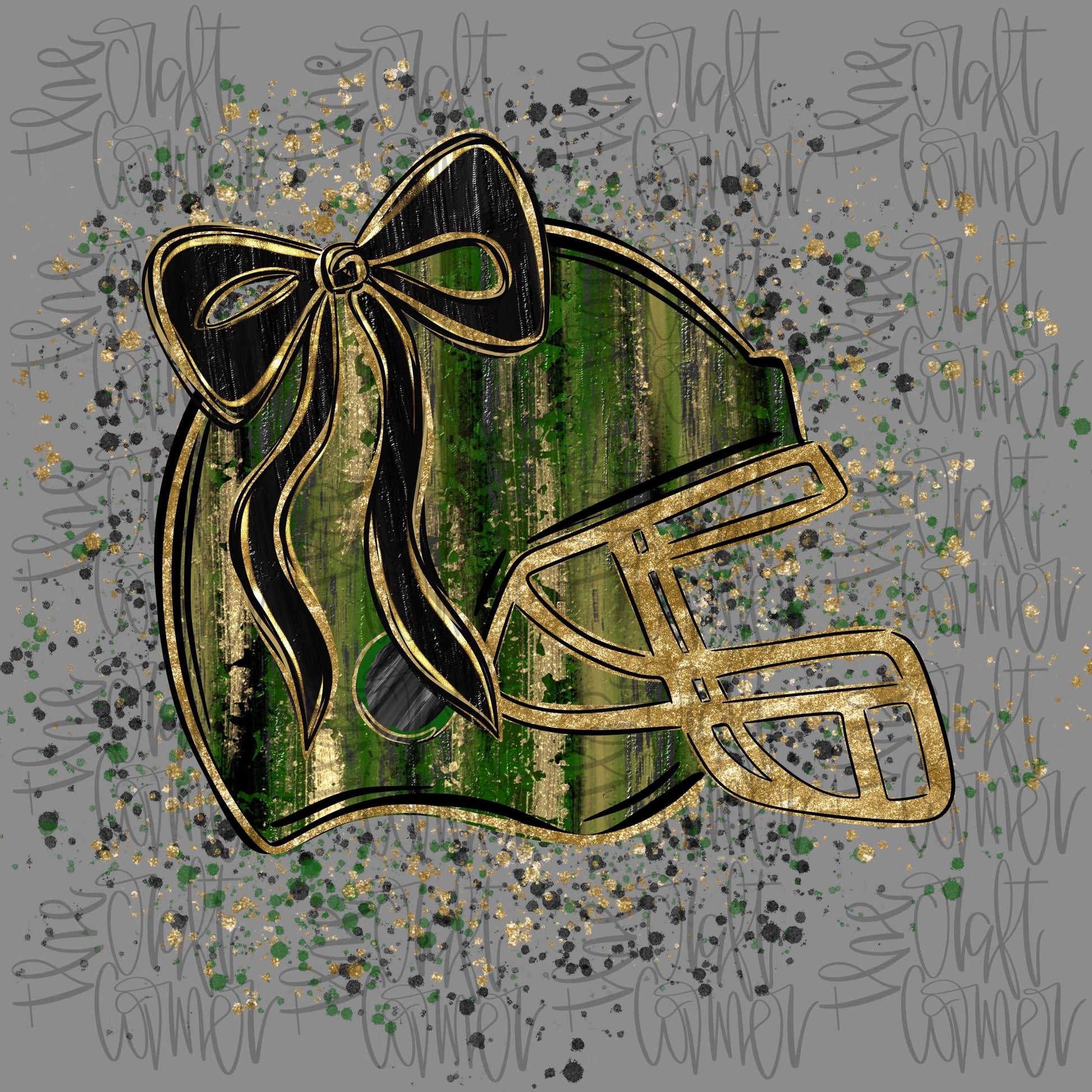 Football Helmet Coquette PNG, Green Black PNG, School Spirit PNG, Faux Glitter Png, Preppy Png, Realistic Paint Png, Trending Png, Bow png