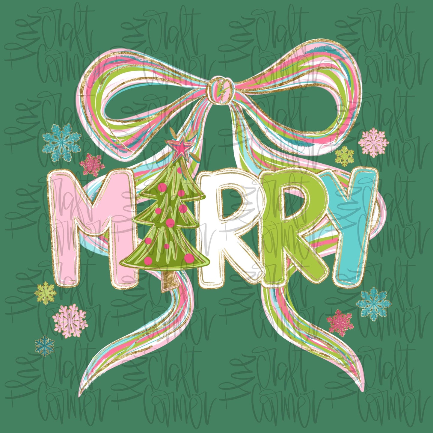 Merry Coquette PNG, Merry Christmas Bow PNG, CHRISTmas PNG, Preppy Christmas Png, Trendy Png, Holiday Png, Faux Glitter Png