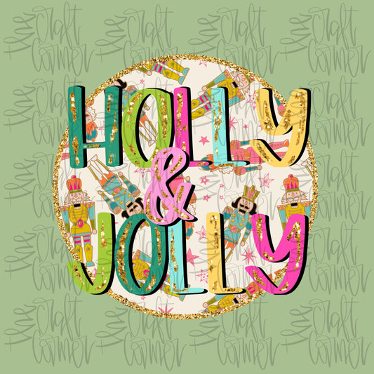 Holly and Jolly PNG, Merry Christmas PNG, Holiday PNG, Christmas Png, Faux Glitter Png, Nutcracker Png, Trendy Png, Preppy Png, Digital Art