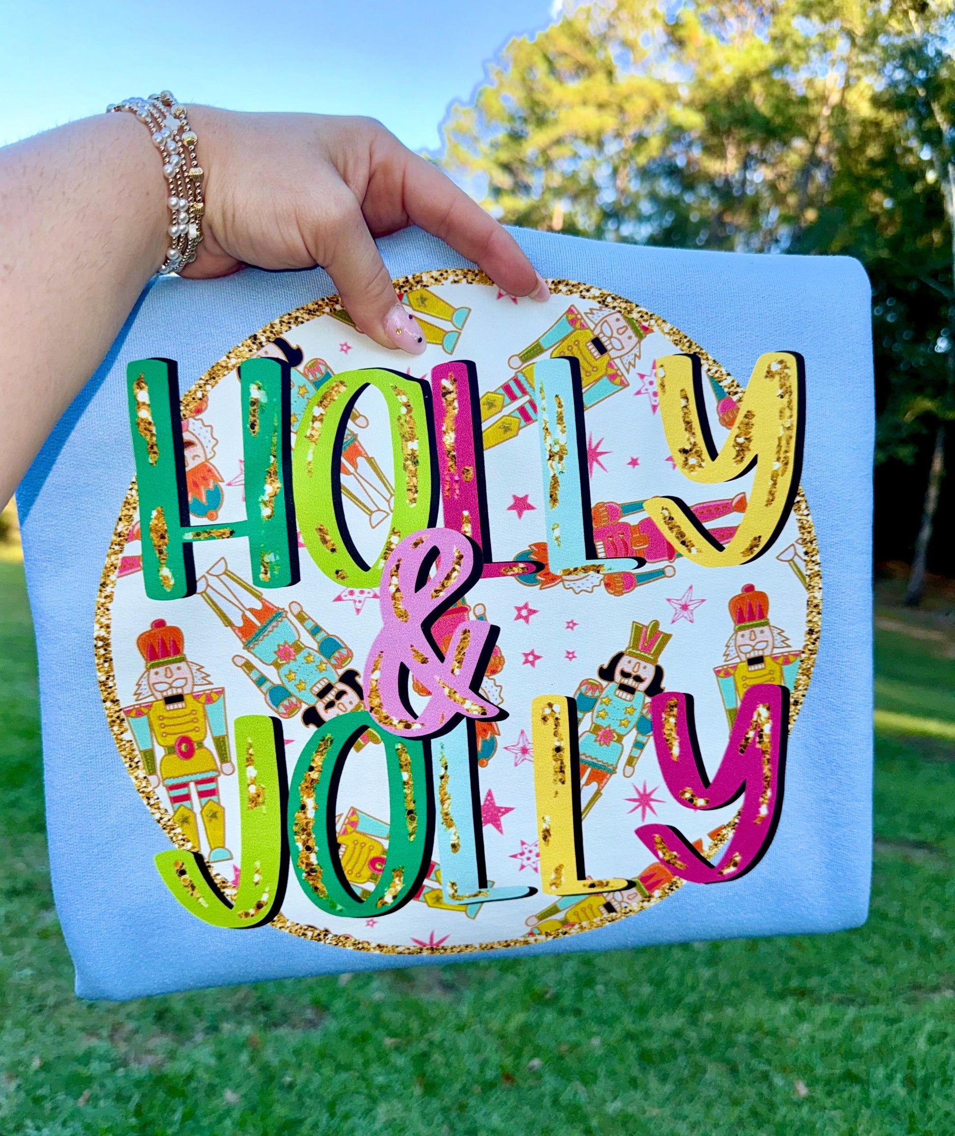 Holly and Jolly PNG, Merry Christmas PNG, Holiday PNG, Christmas Png, Faux Glitter Png, Nutcracker Png, Trendy Png, Preppy Png, Digital Art