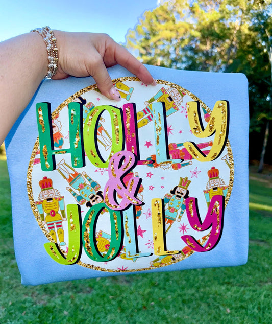 Holly and Jolly PNG, Merry Christmas PNG, Holiday PNG, Christmas Png, Faux Glitter Png, Nutcracker Png, Trendy Png, Preppy Png, Digital Art