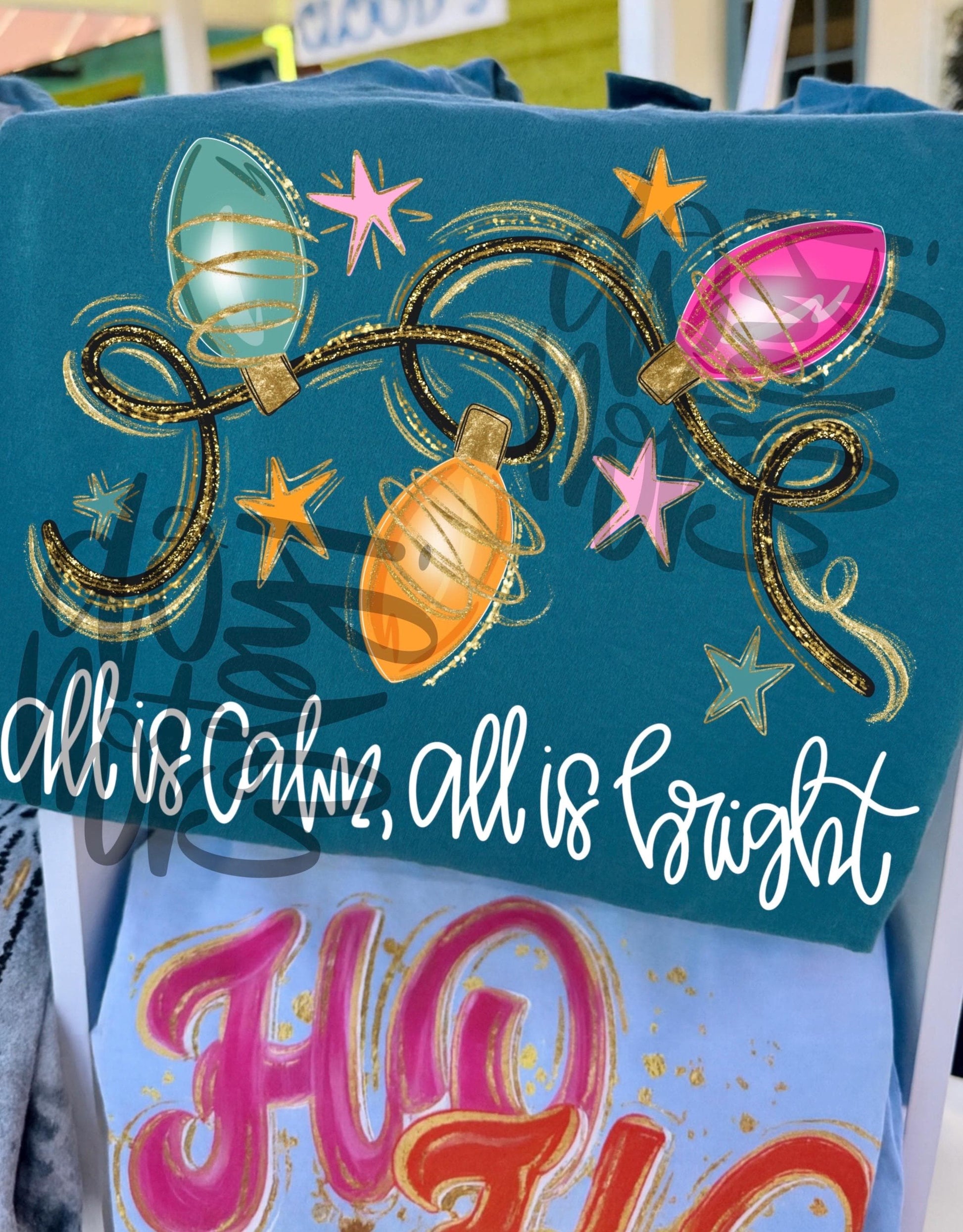 All Is Calm, All Is Bright PNG, Merry Christmas PNG, Holiday PNG, Preppy Png, Trendy Png, Christmas Lights Png, Faux Glitter Png, Digital