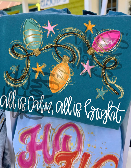 All Is Calm, All Is Bright PNG, Merry Christmas PNG, Holiday PNG, Preppy Png, Trendy Png, Christmas Lights Png, Faux Glitter Png, Digital