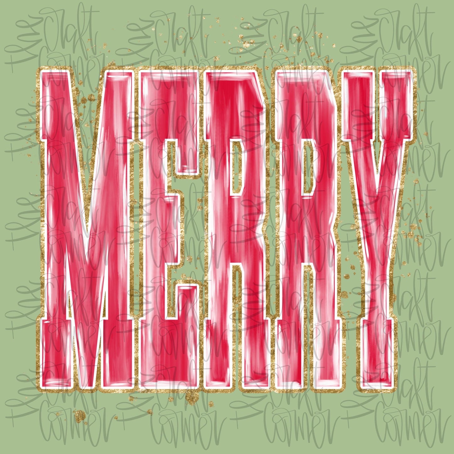 Merry PNG, Christmas PNG, Varsity Christmas PNG, Preppy Png, Faux Glitter Png, Brushstroke Christmas Png, Watercolor Png, Holiday Png