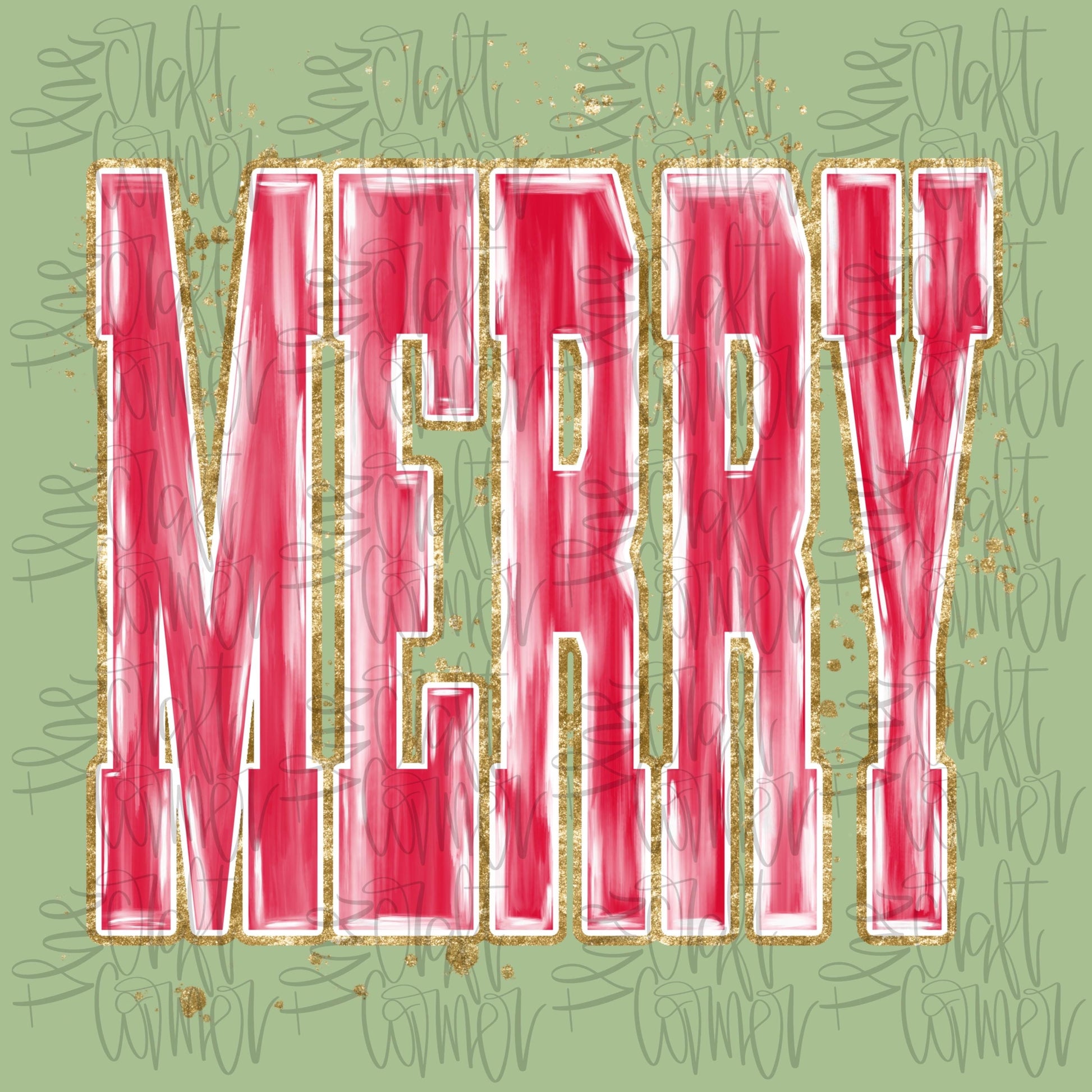 Merry PNG, Christmas PNG, Varsity Christmas PNG, Preppy Png, Faux Glitter Png, Brushstroke Christmas Png, Watercolor Png, Holiday Png