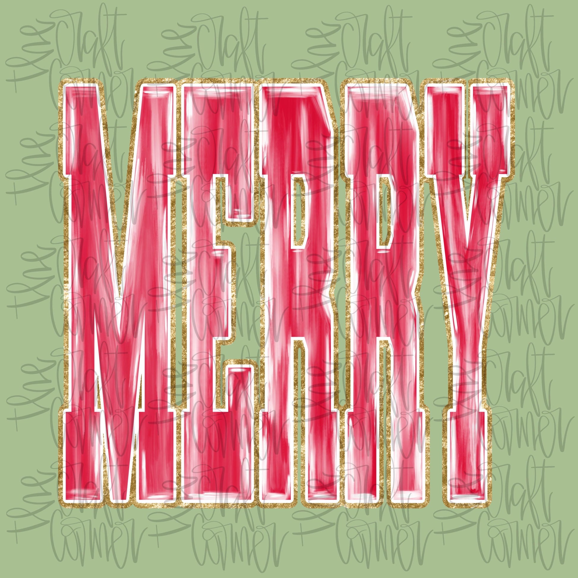 Merry PNG, Christmas PNG, Varsity Christmas PNG, Preppy Png, Faux Glitter Png, Brushstroke Christmas Png, Watercolor Png, Holiday Png