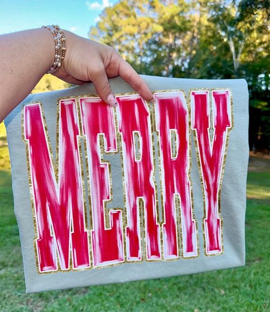 Merry PNG, Christmas PNG, Varsity Christmas PNG, Preppy Png, Faux Glitter Png, Brushstroke Christmas Png, Watercolor Png, Holiday Png