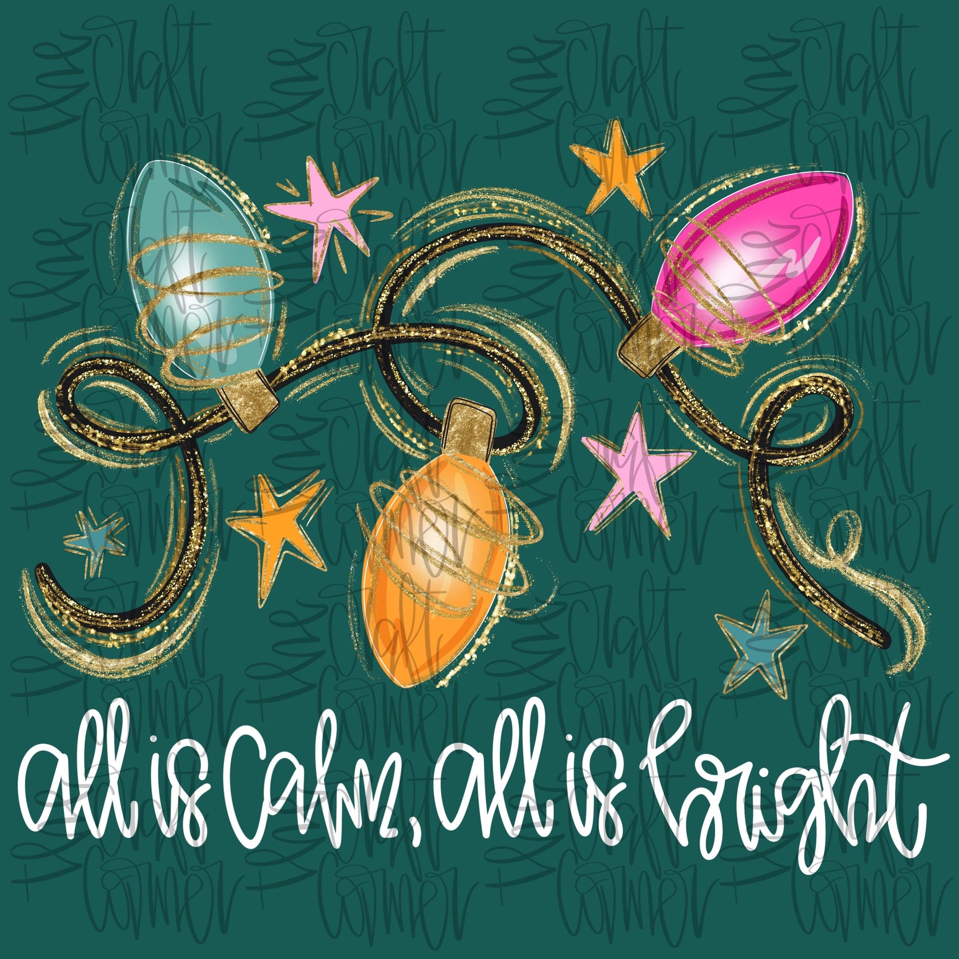 All Is Calm, All Is Bright PNG, Merry Christmas PNG, Holiday PNG, Preppy Png, Trendy Png, Christmas Lights Png, Faux Glitter Png, Digital