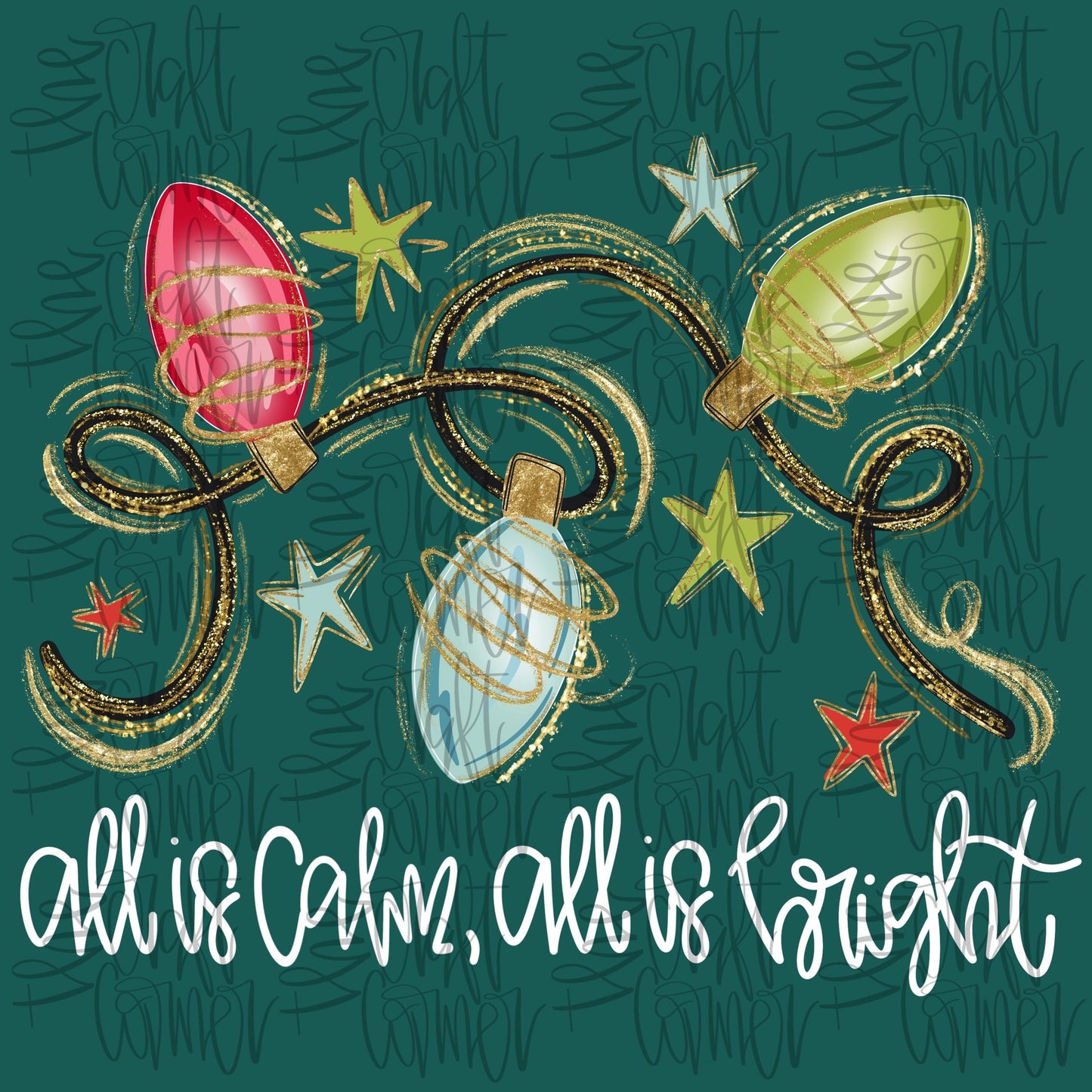 All Is Calm, All Is Bright PNG, Merry Christmas PNG, Holiday PNG, Traditional Png, Trendy Png, Christmas Lights Png, Faux Glitter Png,