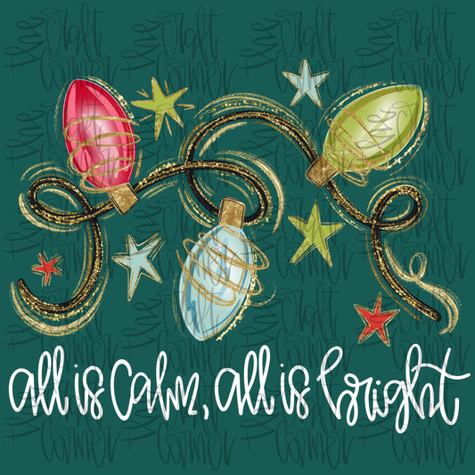 All Is Calm, All Is Bright PNG, Merry Christmas PNG, Holiday PNG, Traditional Png, Trendy Png, Christmas Lights Png, Faux Glitter Png,